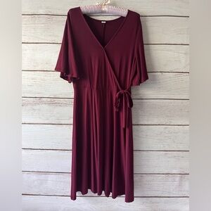 long sleeve red dress midi Long Sleeve Square Neck Fit & Flare Midi Dress